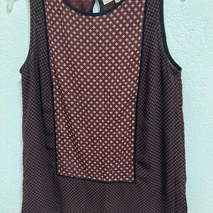 LOFT Burgundy and Black Cross Pattern Top